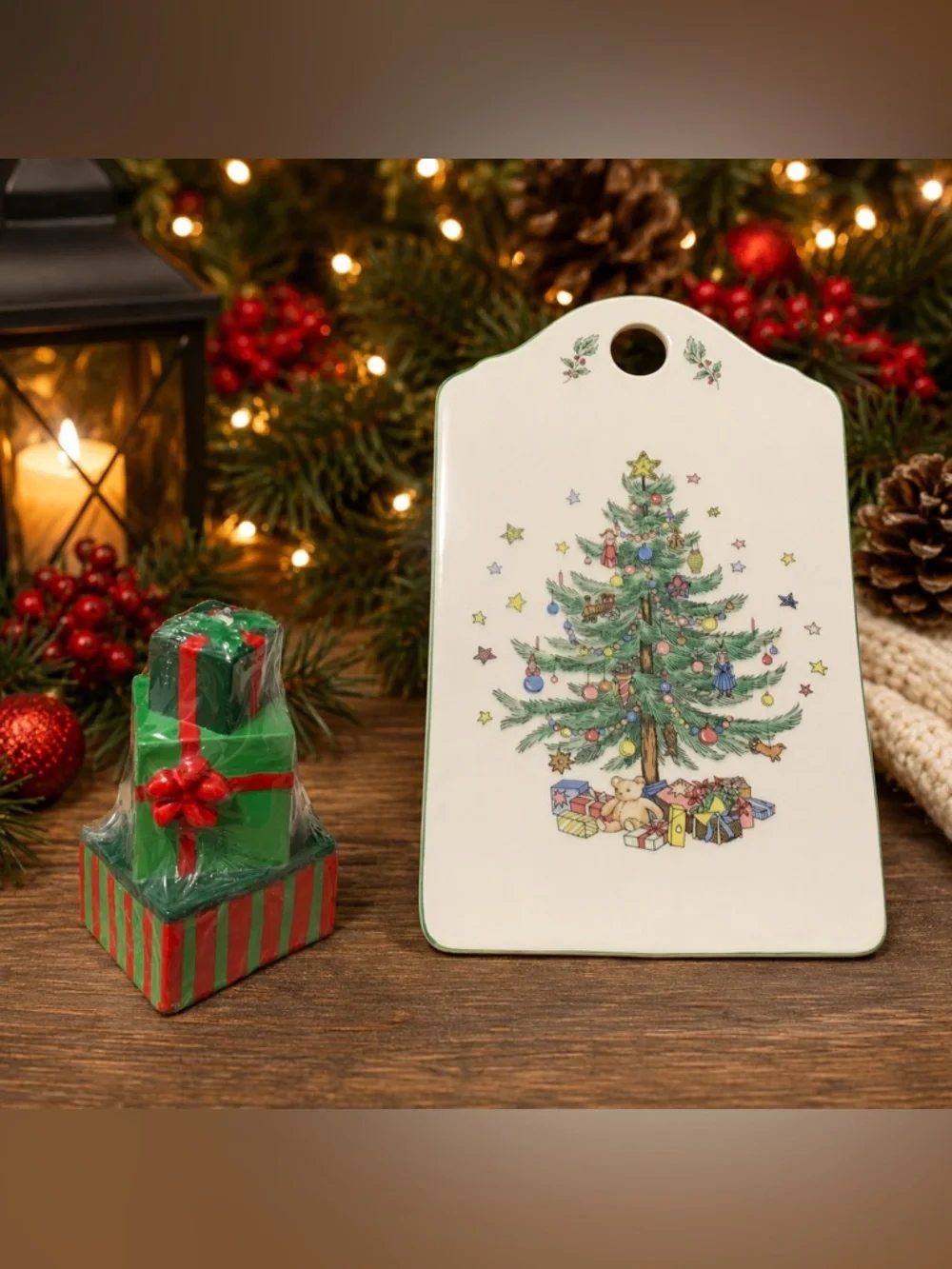 🔍Vintage Nikko Christmas Ceramic Cutting Board/Cheese Board + Gift Candle
